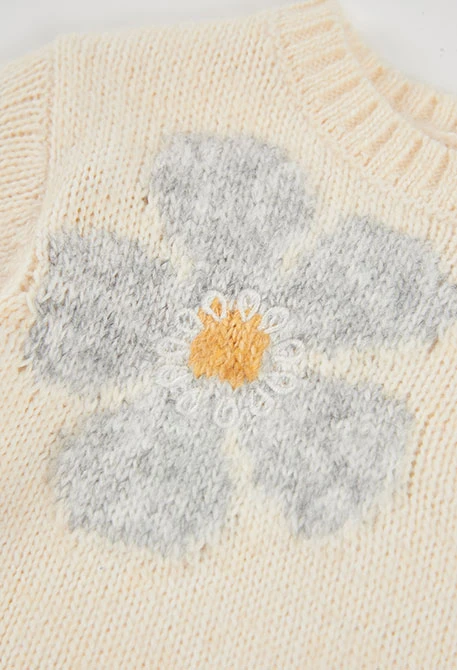 Pull fille blanc imprimé fleurs