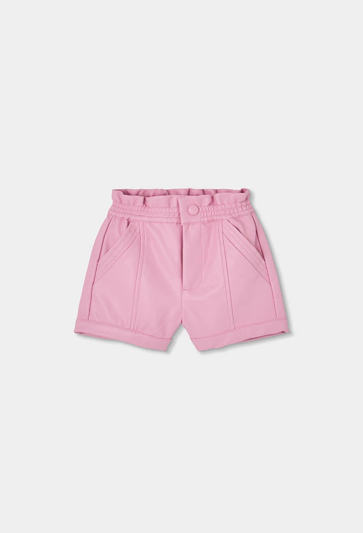 Bermuda simili cuir rose