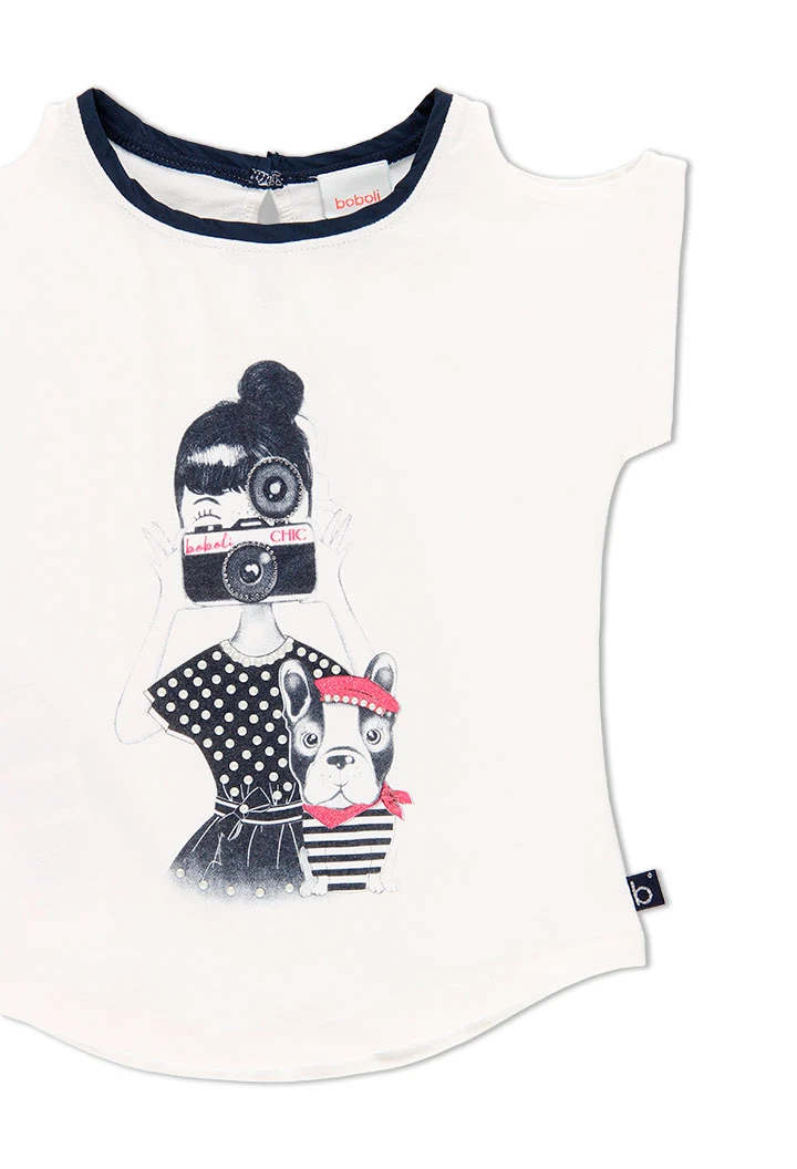 T-Shirt tricot "fille et chien" pour fille