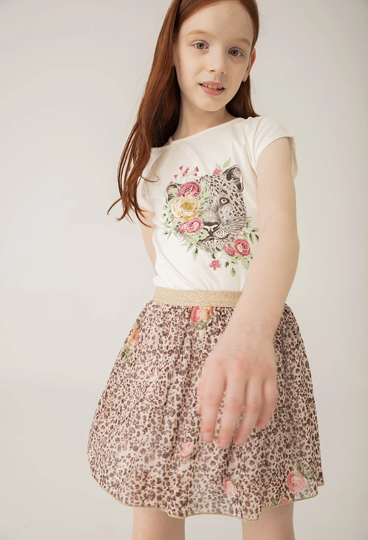 Camiseta malha elástica para menina