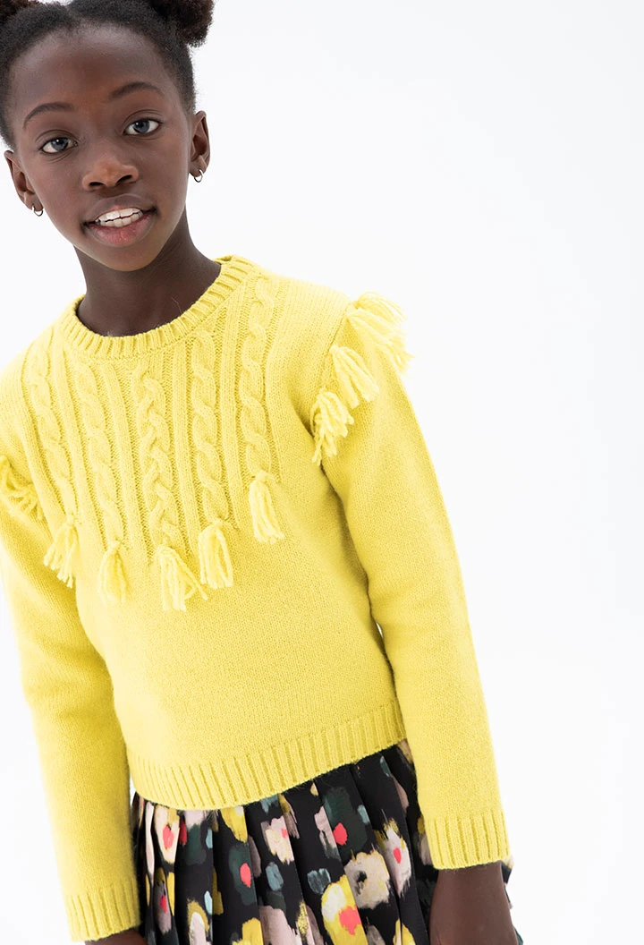 Knitwear pullover with fringes for girl