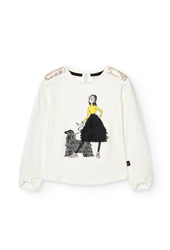 T-Shirt tricot "fille et chien" pour fille