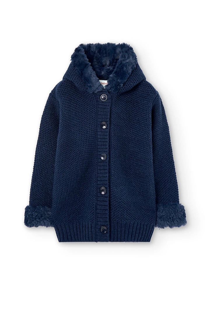 Casaco tricot com capuz para menina