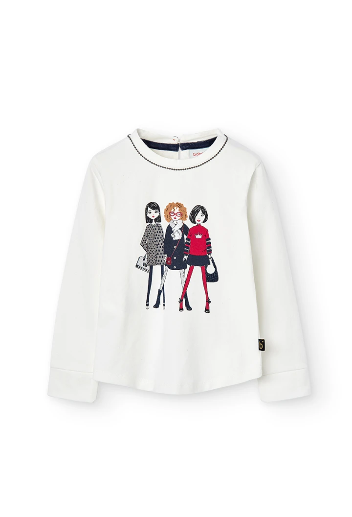 Camiseta punto elástico de niña blanco químico