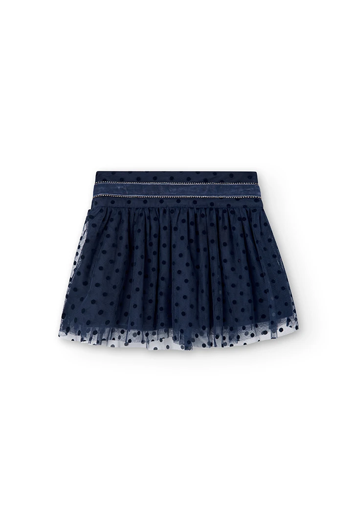Falda tul topitos de niña color marino