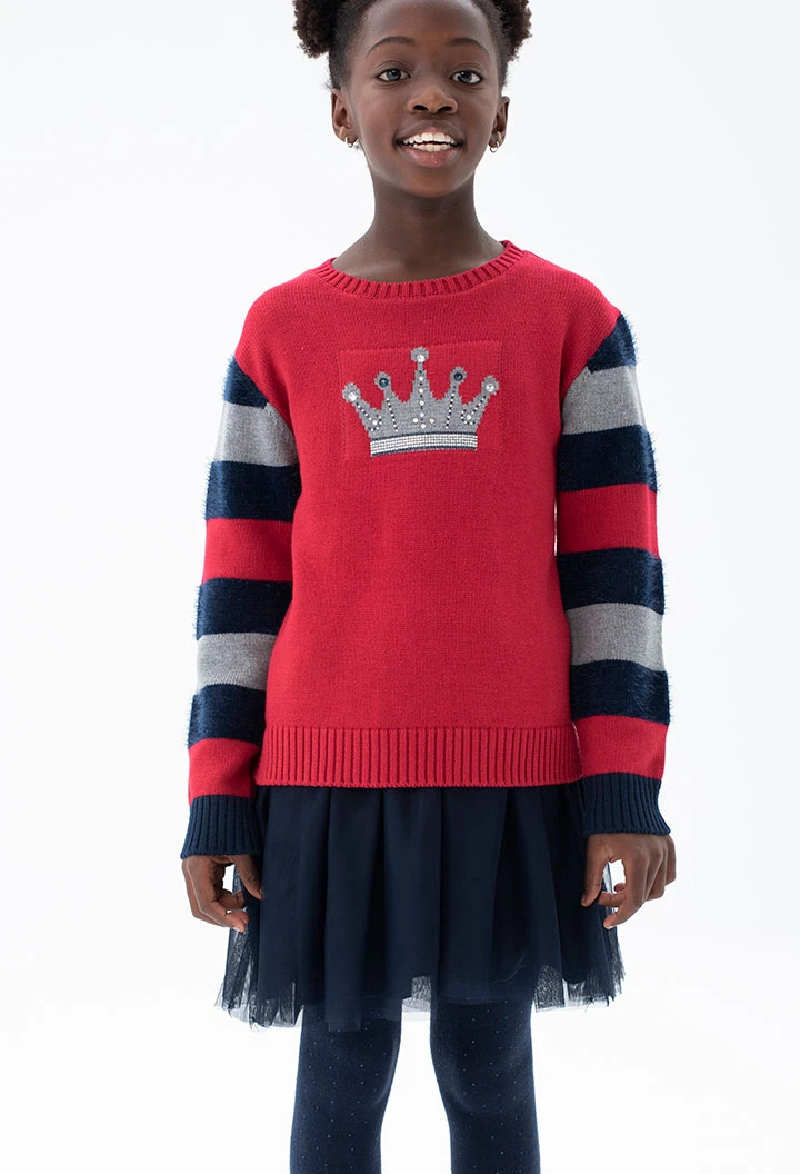 Vestit tricotosa combinat de nena  color robí