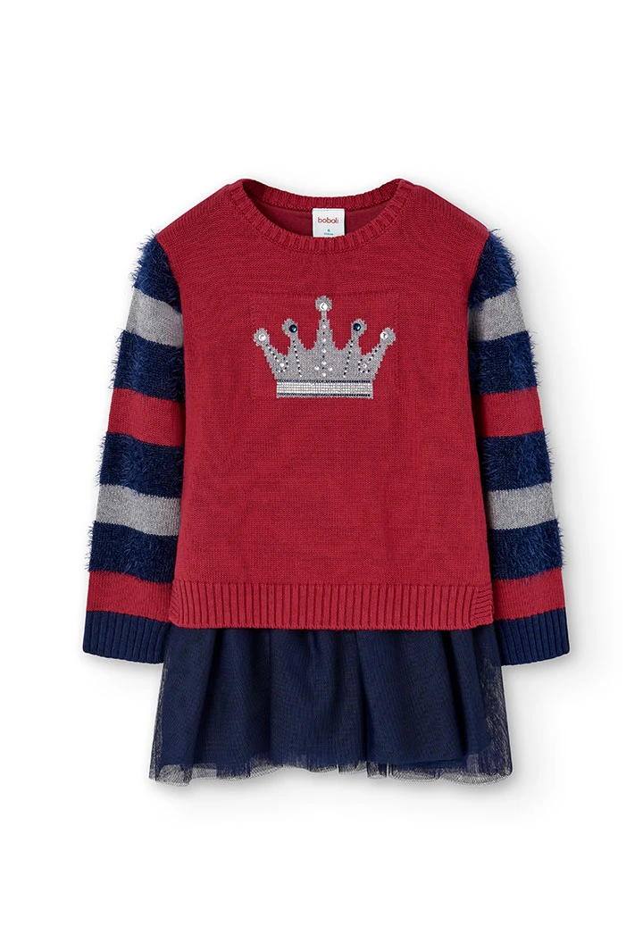 Vestido tricot combinado para menina