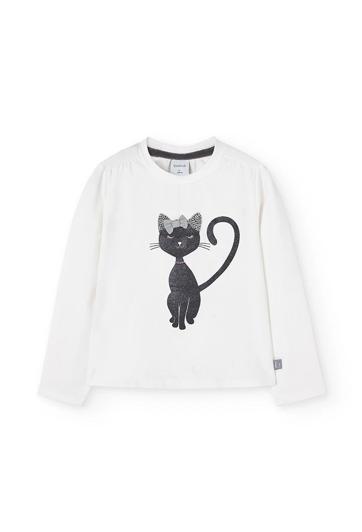 Camiseta malha "gatinho" para menina