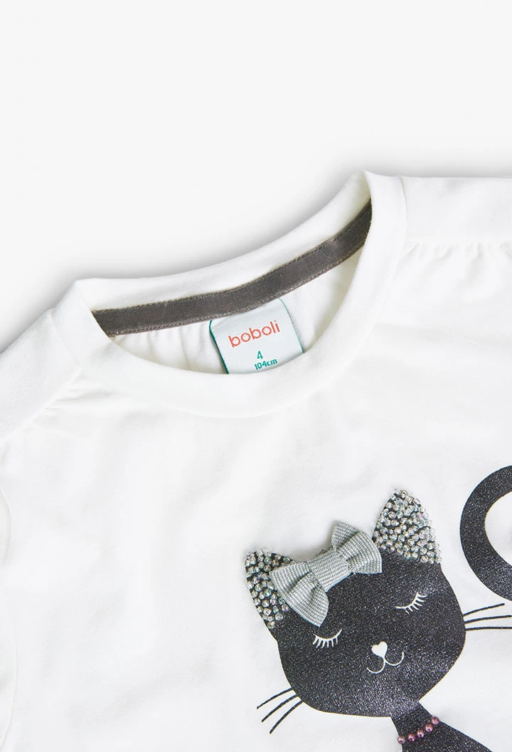 Camiseta malha "gatinho" para menina