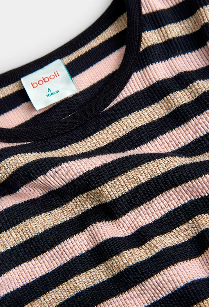 Camiseta punto canalé listada de niña varios colores