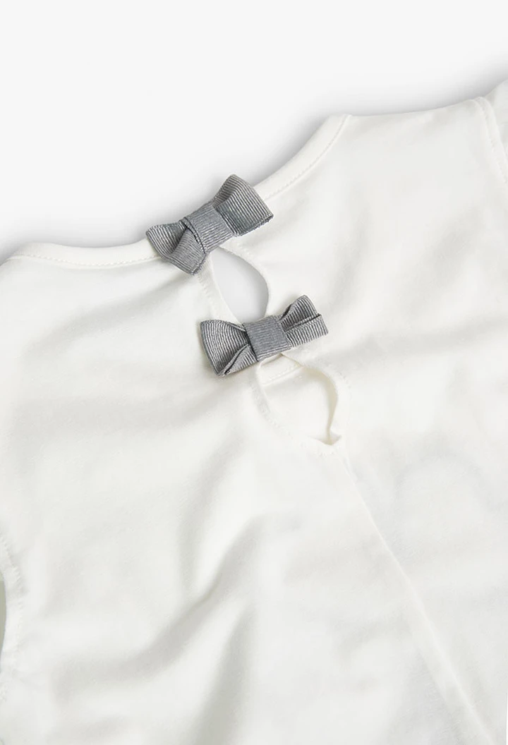 T-shirt tricoté maille combinée pour fille, coloris blanc
