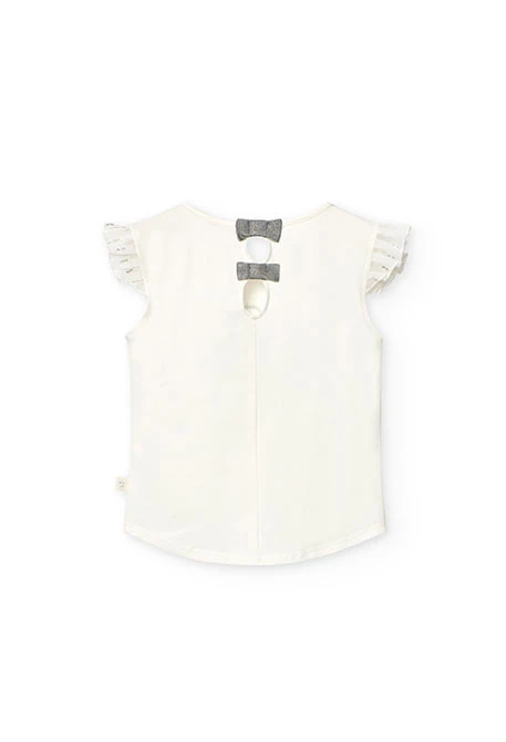 Girl's white combined knit t-shirt