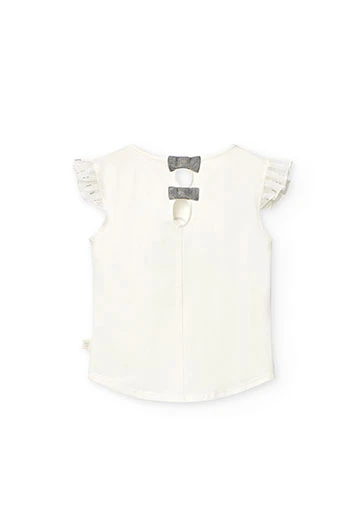 T-shirt tricoté maille combinée pour fille, coloris blanc