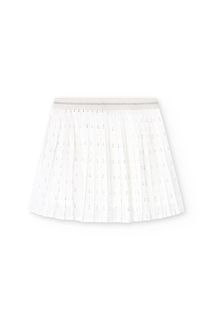 Jupe plissée en mousseline de soie blanche pour fille