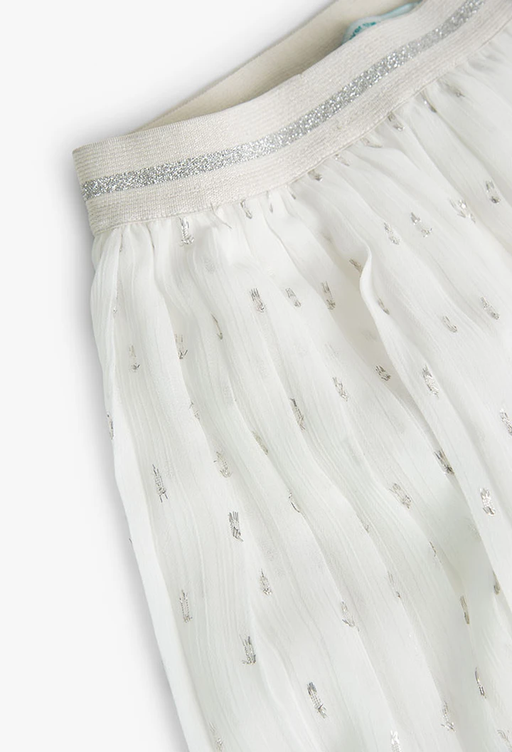 Jupe plissée en mousseline de soie blanche pour fille
