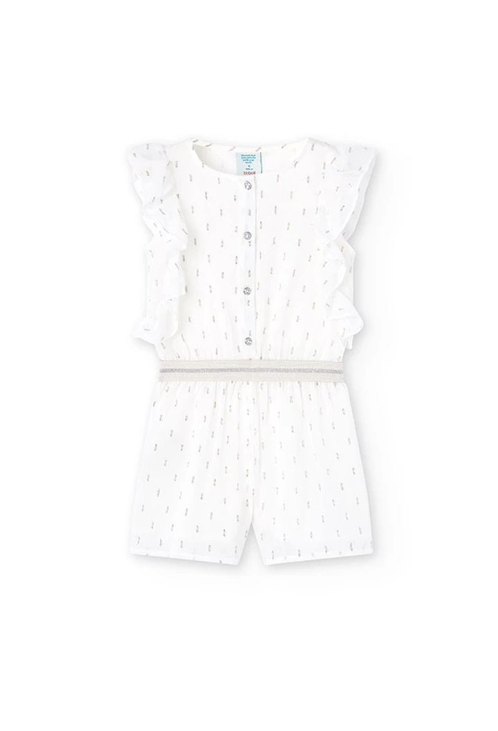 Combinaison fille en mousseline fantaisie blanche