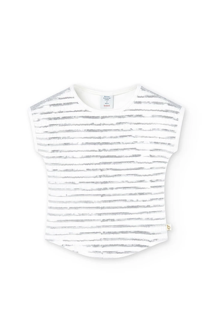 Camiseta de niña de punto elástico en color blanco