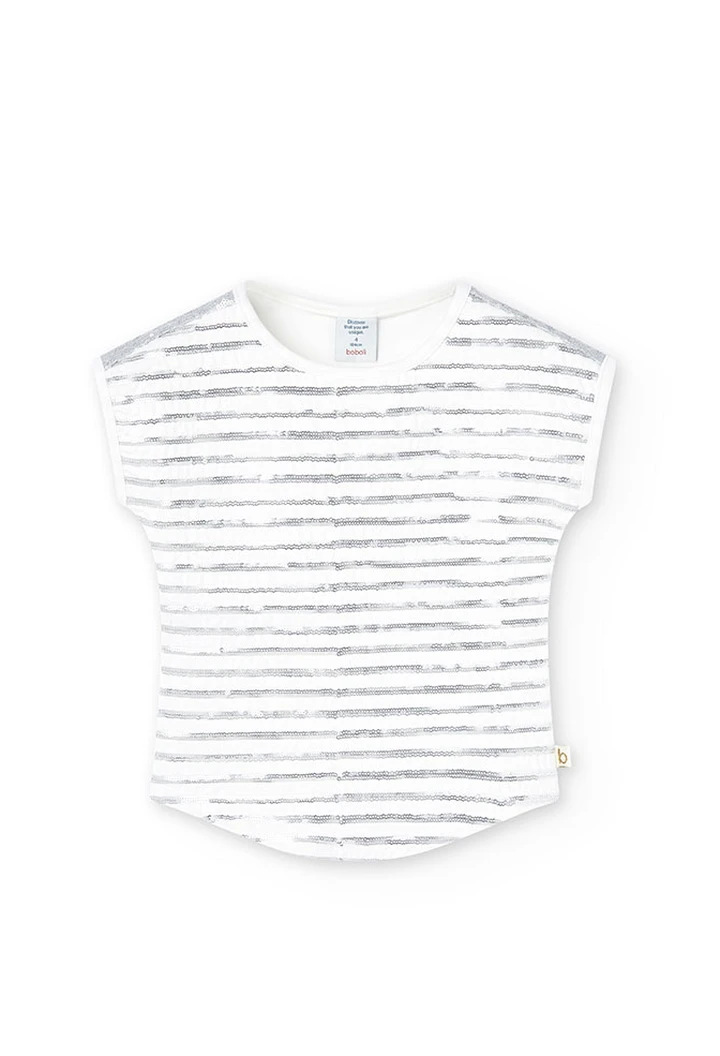 T-shirt tricoté maille élastique pour fille en blanc