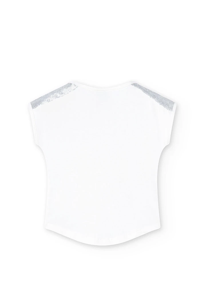 T-shirt tricoté maille élastique pour fille en blanc