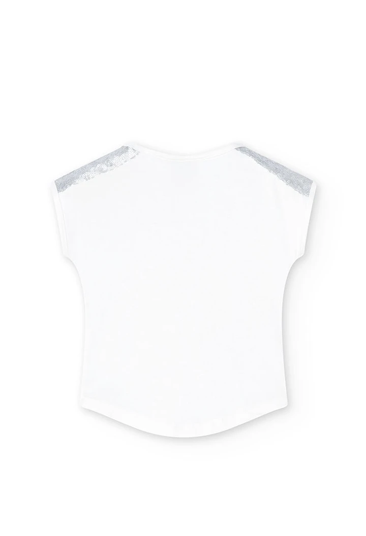 T-shirt tricoté maille élastique pour fille en blanc