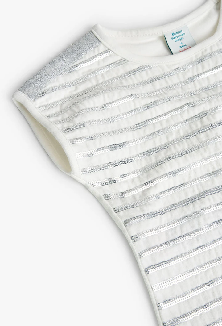T-shirt tricoté maille élastique pour fille en blanc