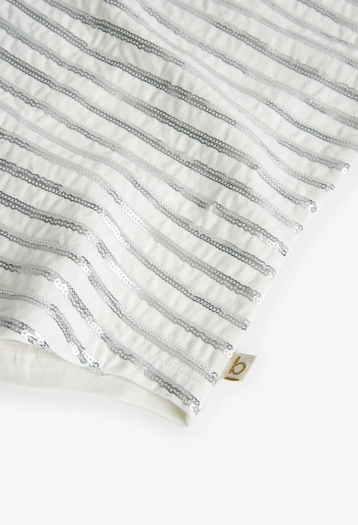 T-shirt tricoté maille élastique pour fille en blanc