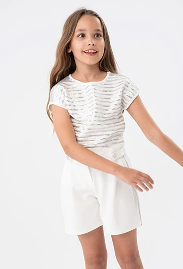 Maglietta da bambina in jersey elasticizzata bianca