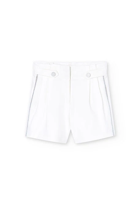 Girl's white blunt knit Bermuda shorts