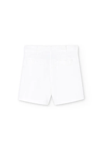 Girl\'s white blunt knit Bermuda shorts