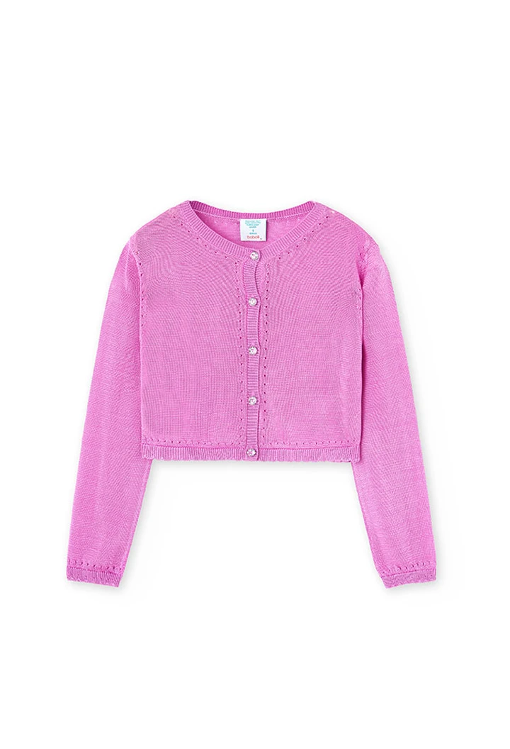 Veste tricotée fille couleur fraise