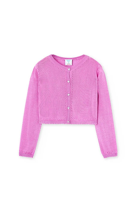 Giacca in tricot da bambina color lampone