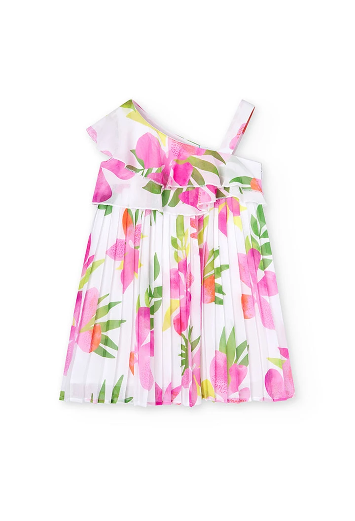 Robe plissée imprimée en mousseline de soie pour fille