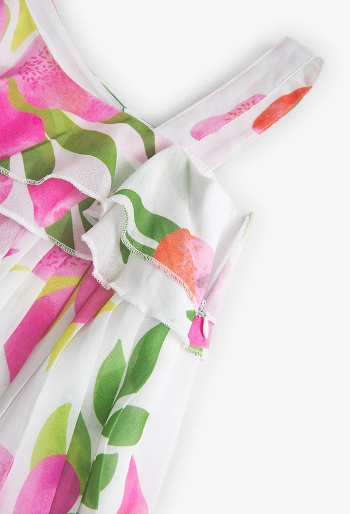 Robe plissée imprimée en mousseline de soie pour fille