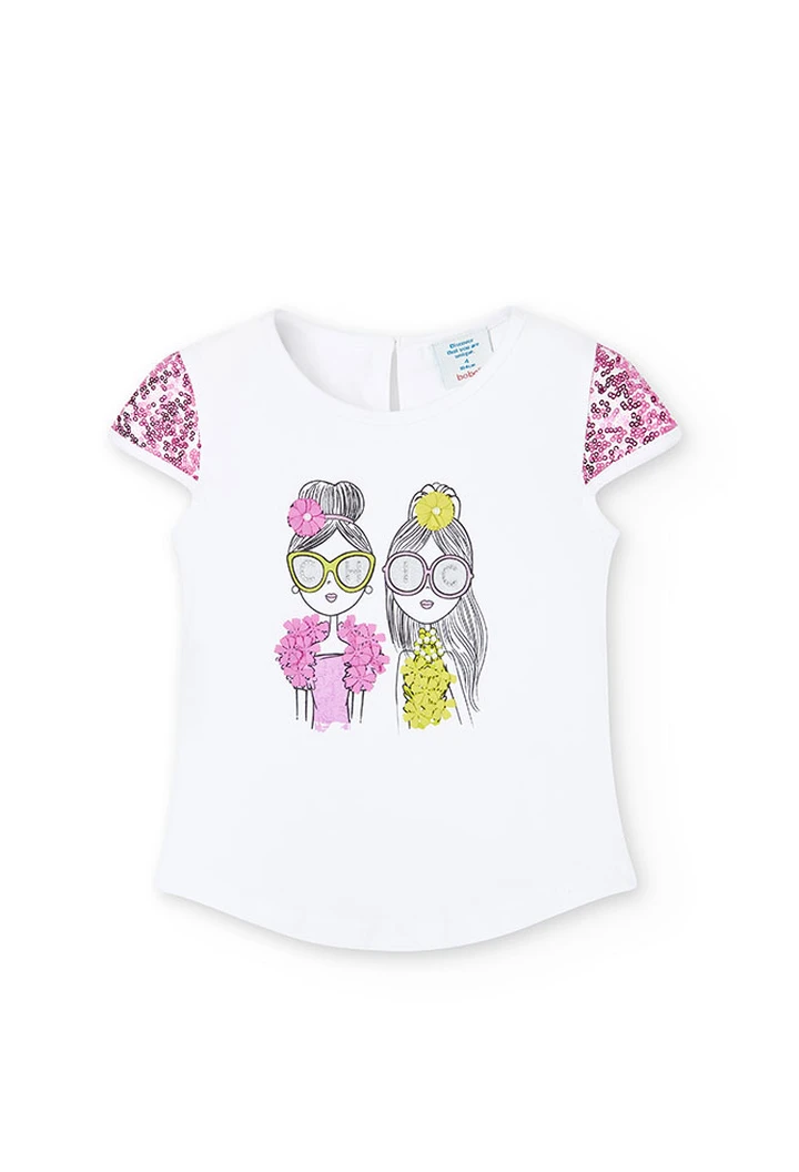 T-shirt tricoté maille élastique blanc pour fille
