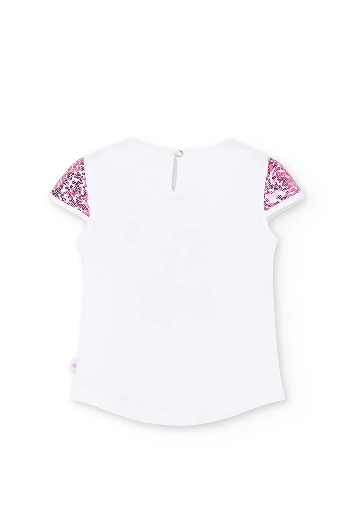 Camiseta blanca de niña de punto elástico
