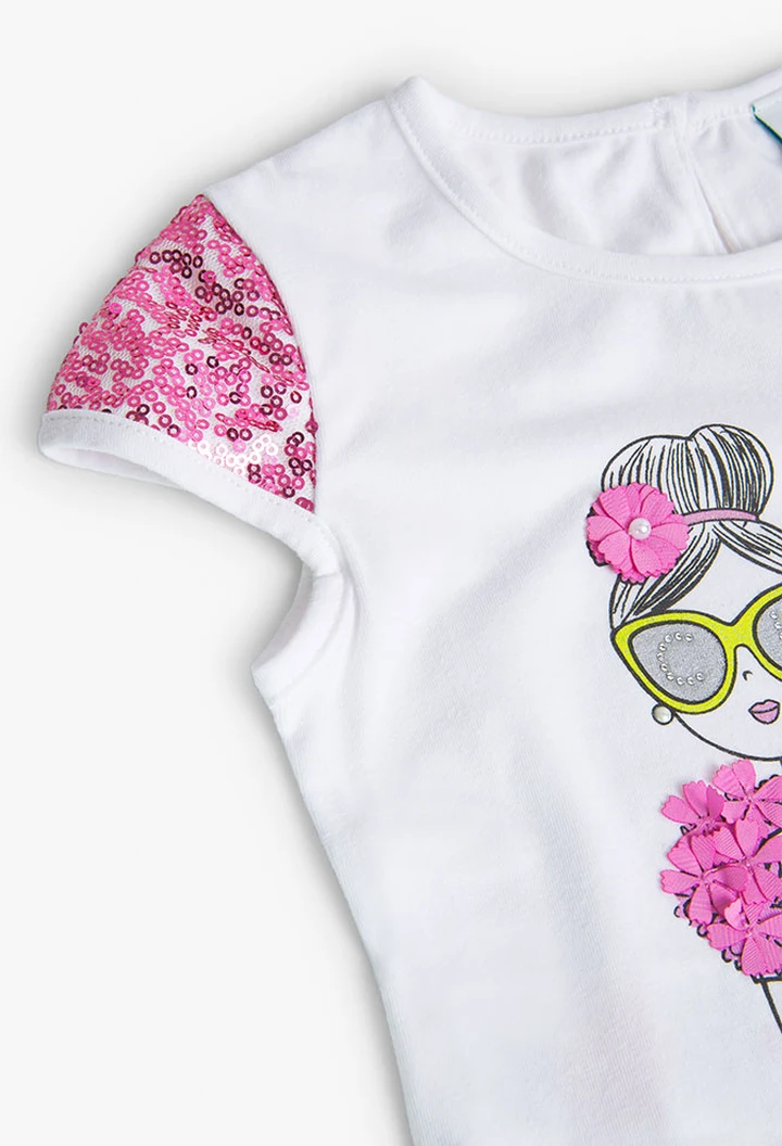 T-shirt tricoté maille élastique blanc pour fille