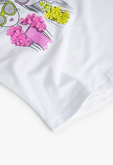 Maglietta bianca da bambina in jersey elasticizzata