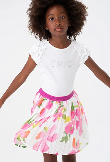 Printed girl\'s pleated chiffon skirt