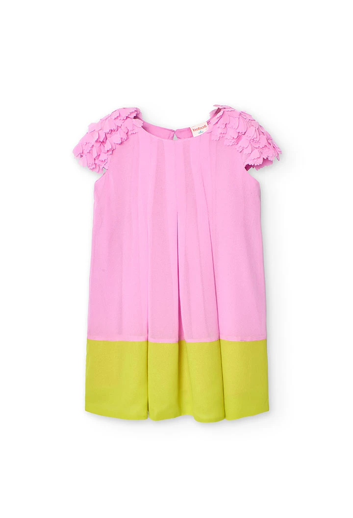 Vestido de gasa bicolor de niña en color fresa
