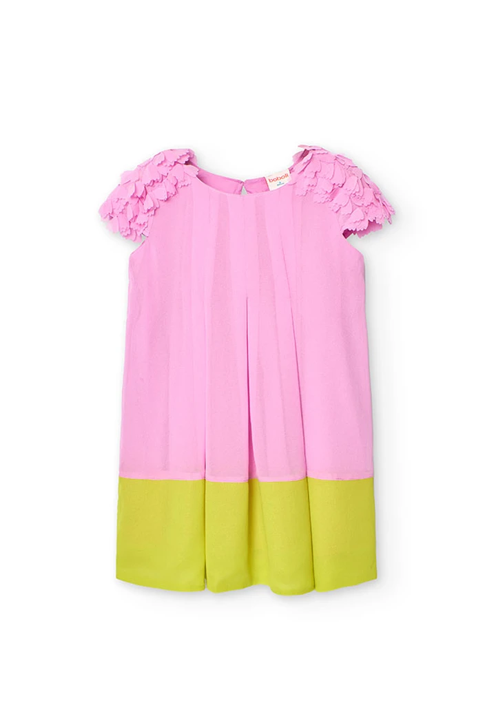 Robe bicolore en mousseline de soie pour fille, couleur fraise