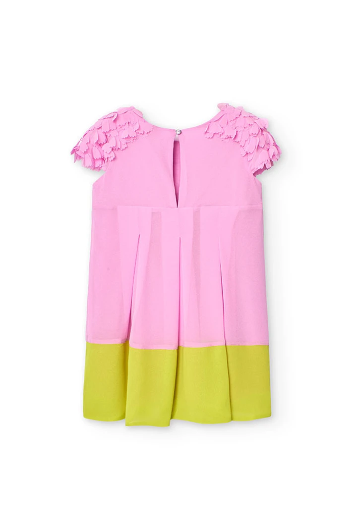 Robe bicolore en mousseline de soie pour fille, couleur fraise