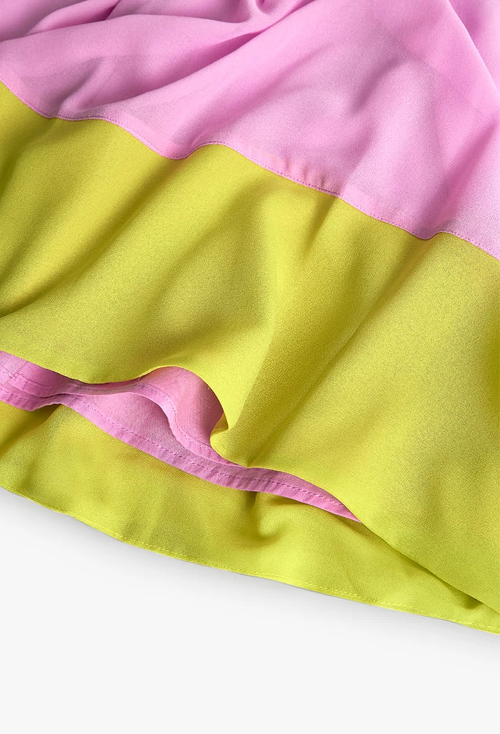 Robe bicolore en mousseline de soie pour fille, couleur fraise