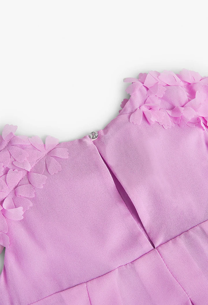 Robe bicolore en mousseline de soie pour fille, couleur fraise