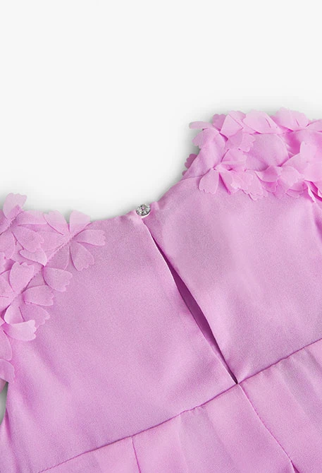 Robe bicolore en mousseline de soie pour fille, couleur fraise