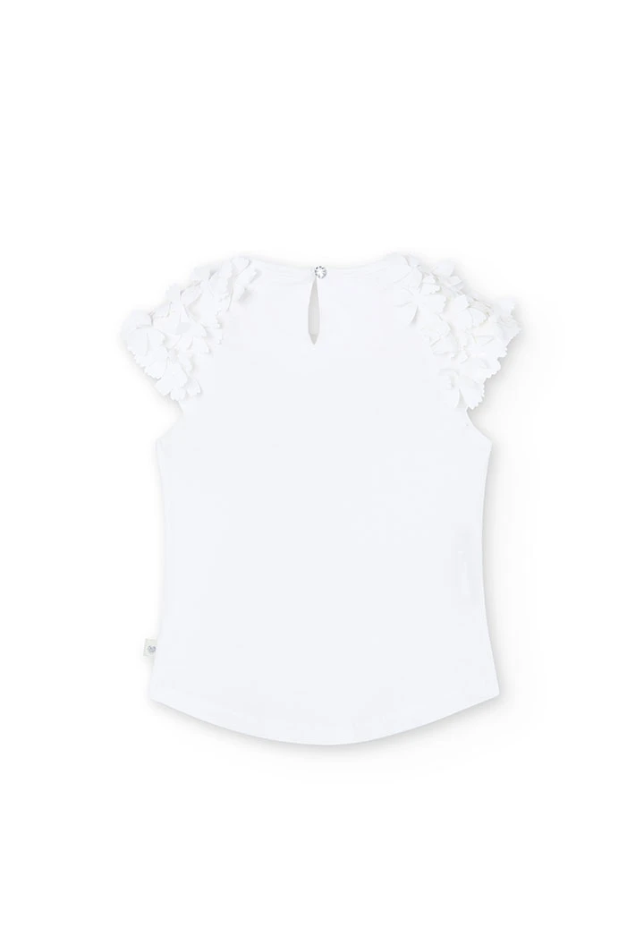 Camiseta de punto elástico en color blanco de niña