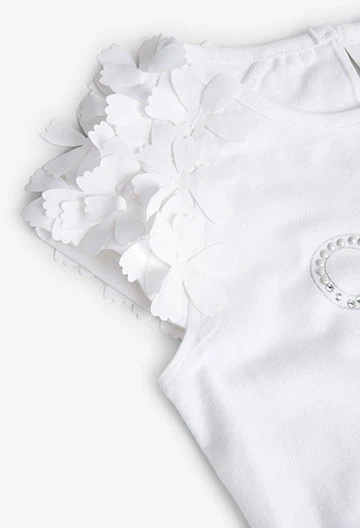 Maglietta in jersey elasticizzata bianco da bambina