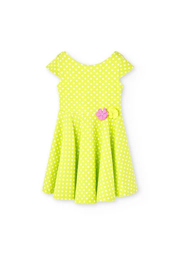 Girl\'s polka dot print embossed knit dress