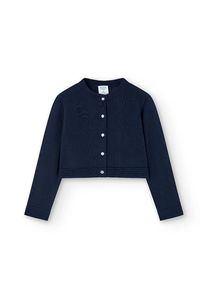 Veste tricotée fille bleu marine