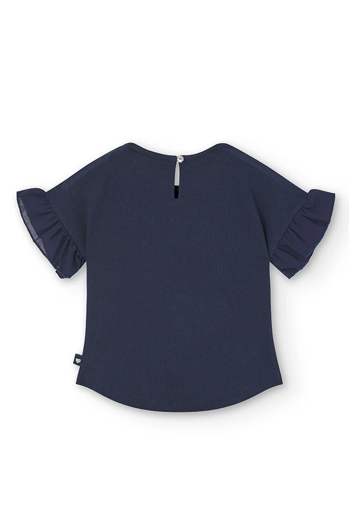 T-shirt à maille élastique pour fille, couleur bleu marine