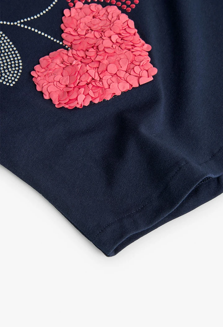 T-shirt à maille élastique pour fille, couleur bleu marine